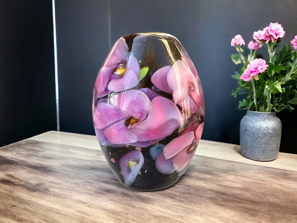 purple floral lampwork bead