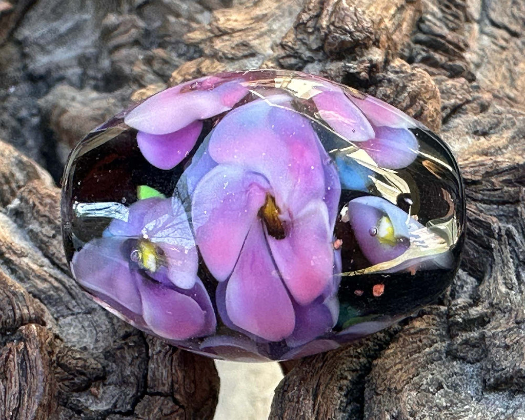 purple floral lampwork bead