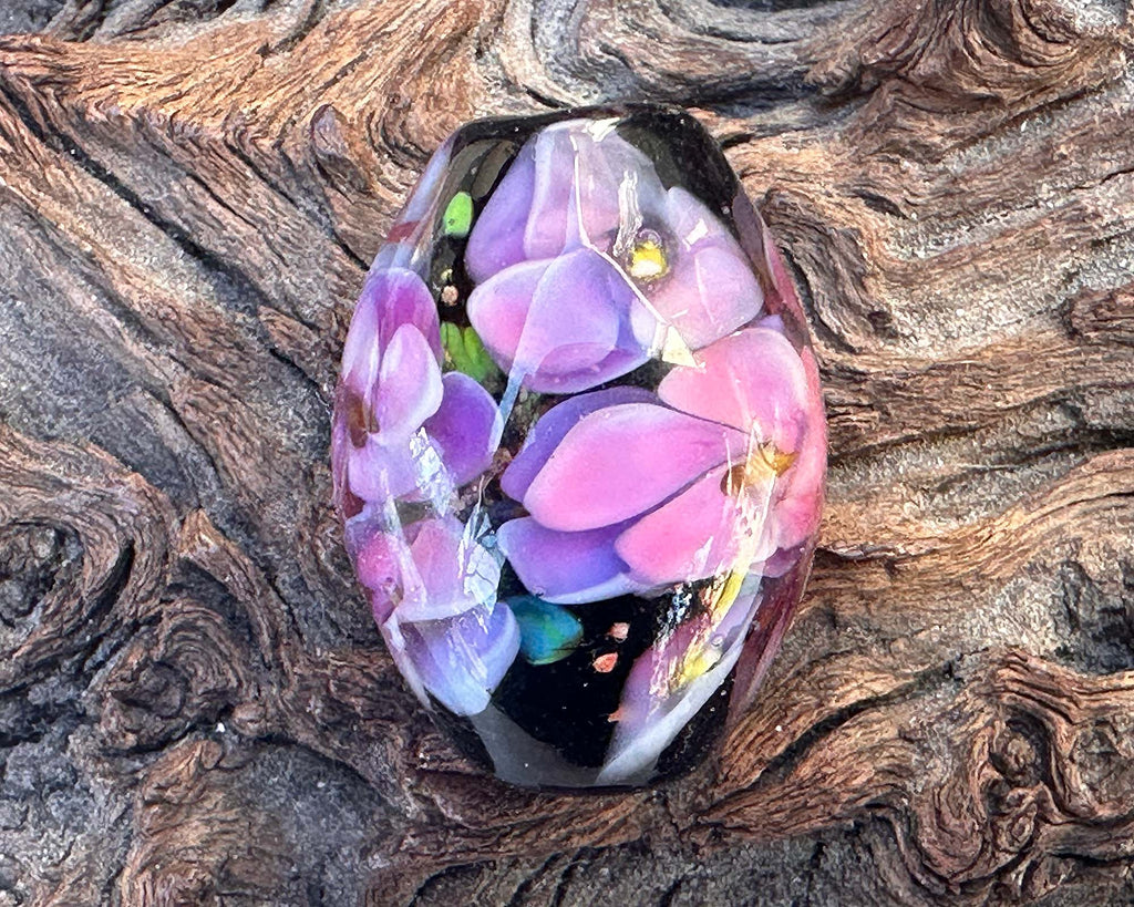 purple floral lampwork bead