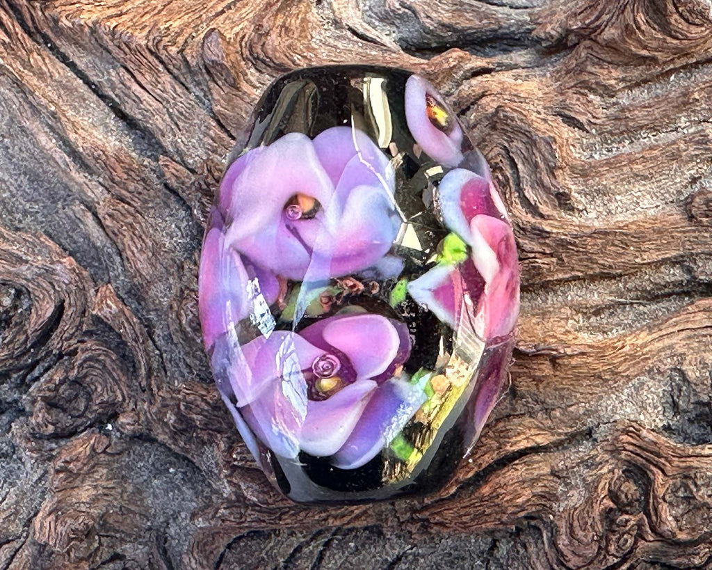 purple floral lampwork bead