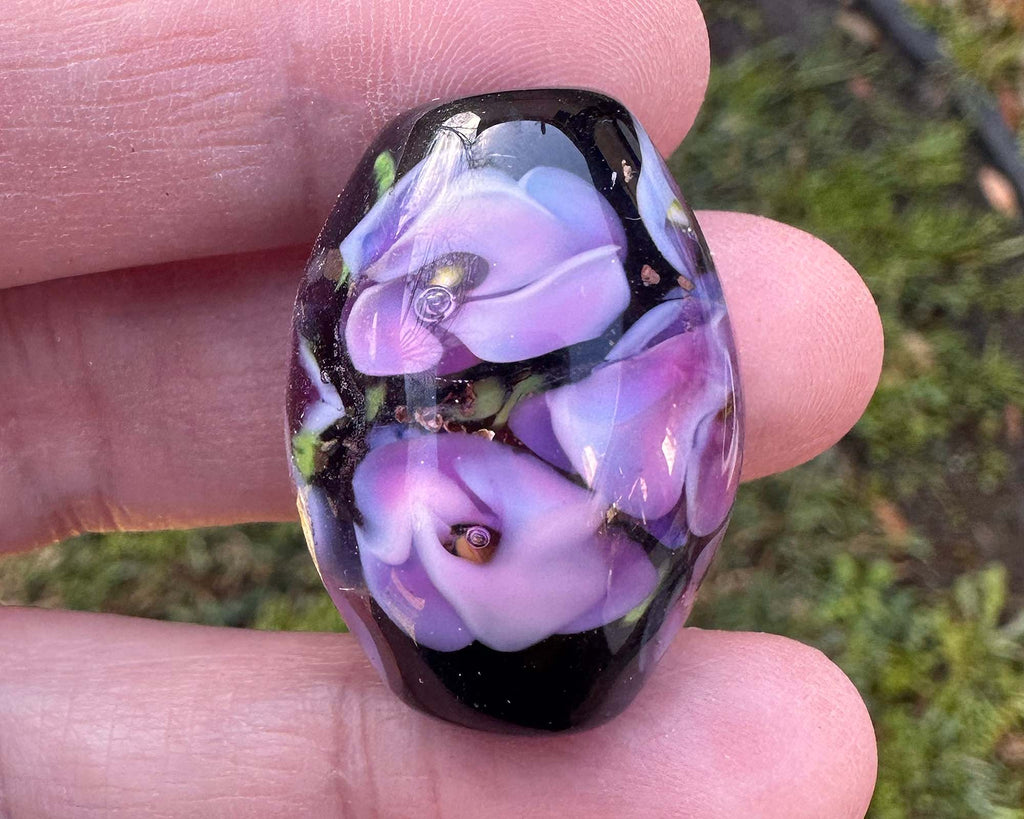 purple floral lampwork bead