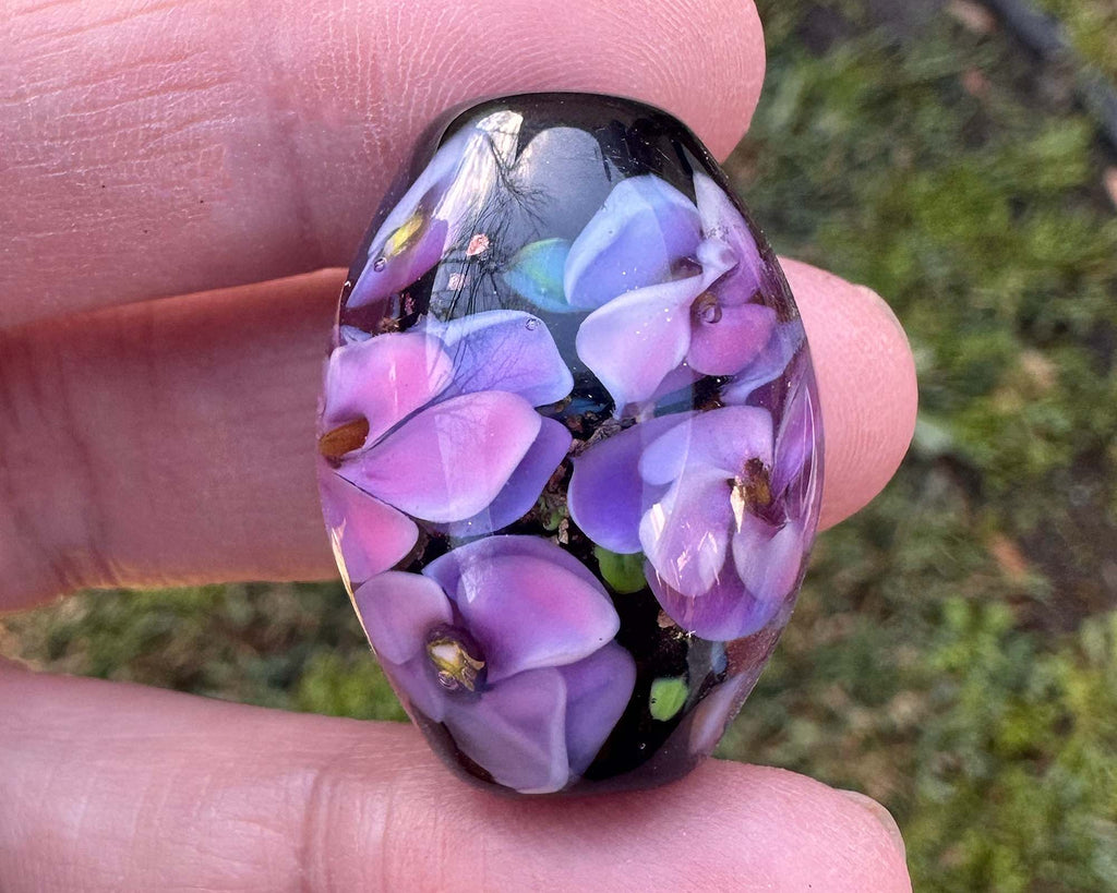 purple floral lampwork bead