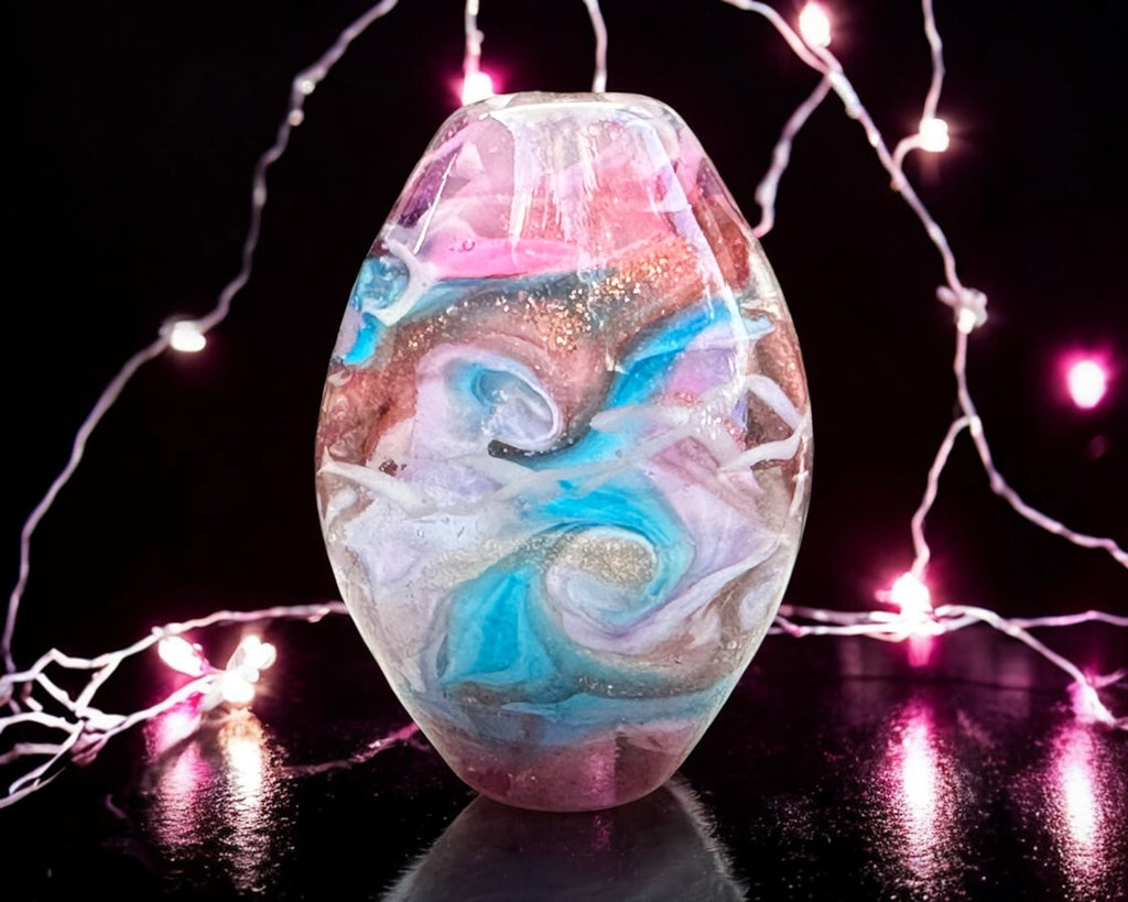 blue pink lampwork bead