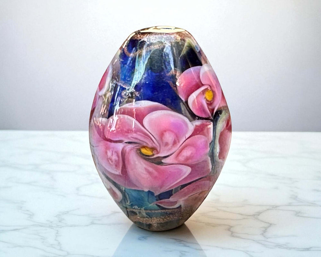 pink floral lampwork bead