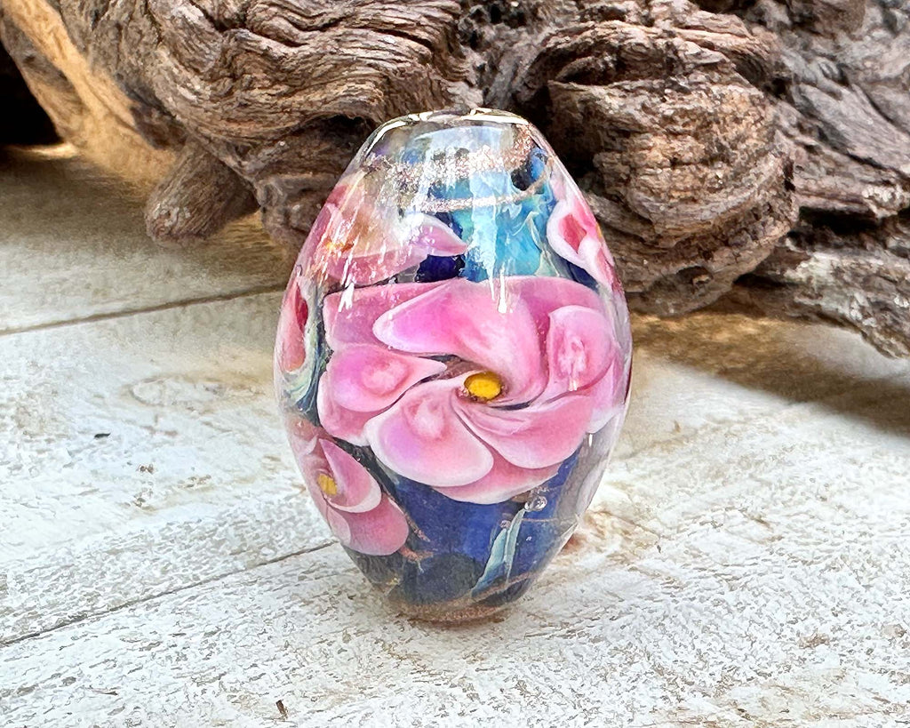 pink floral lampwork bead