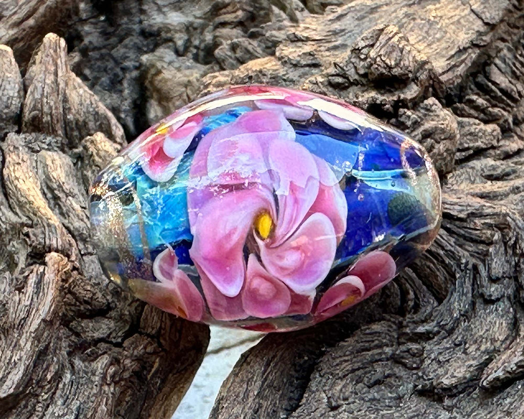 pink floral lampwork bead