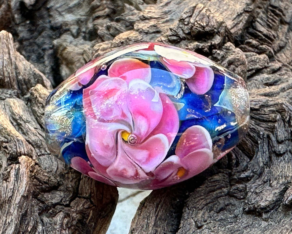pink floral lampwork bead