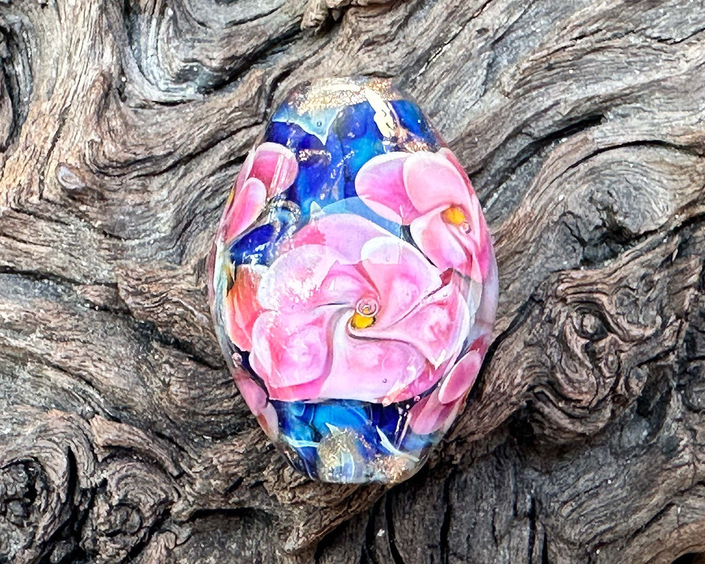 pink floral lampwork bead
