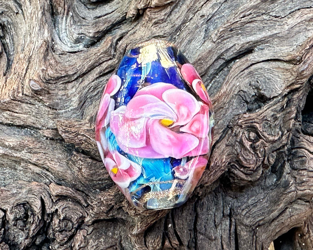 pink floral lampwork bead