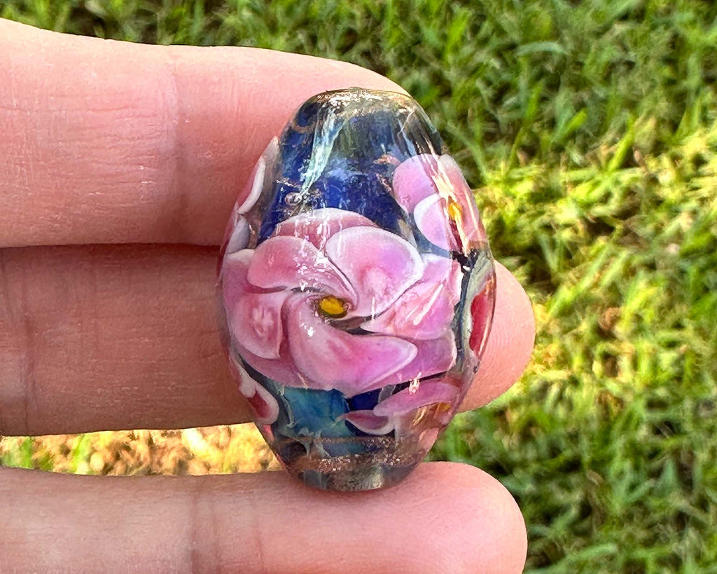 pink floral lampwork bead
