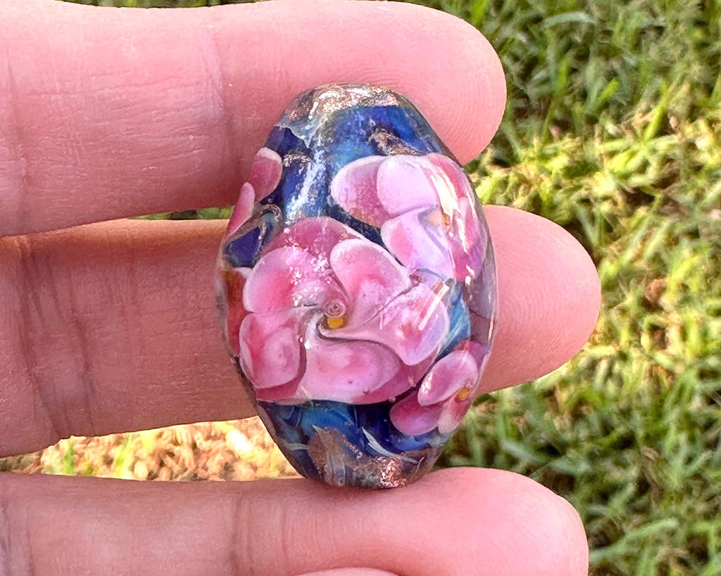pink floral lampwork bead