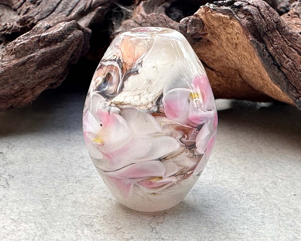 pink floral lampwork bead