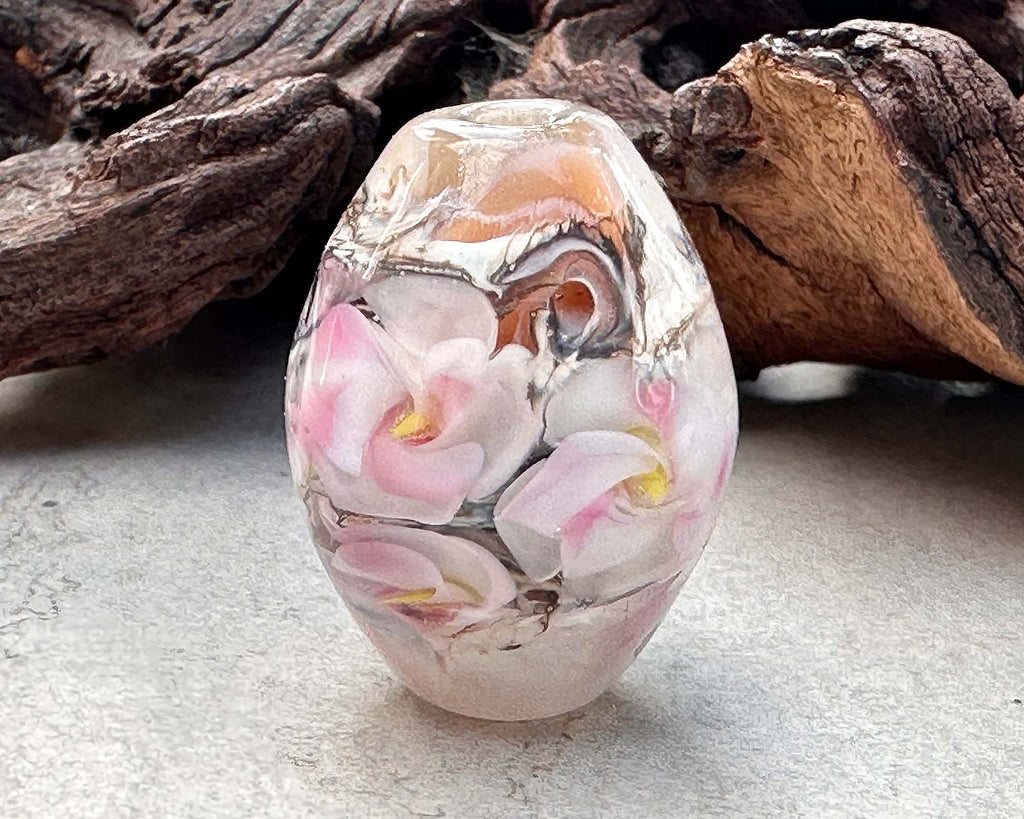 pink floral lampwork bead