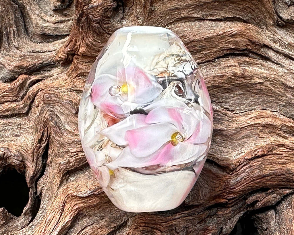 pink floral lampwork bead