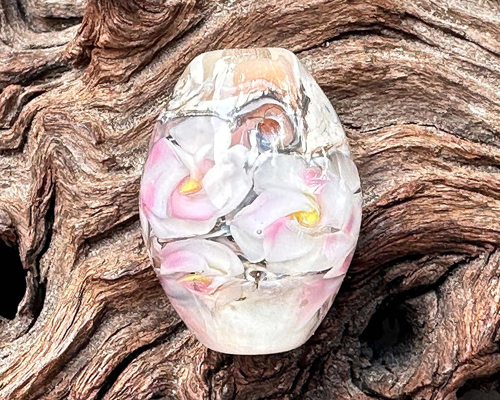 pink floral lampwork bead