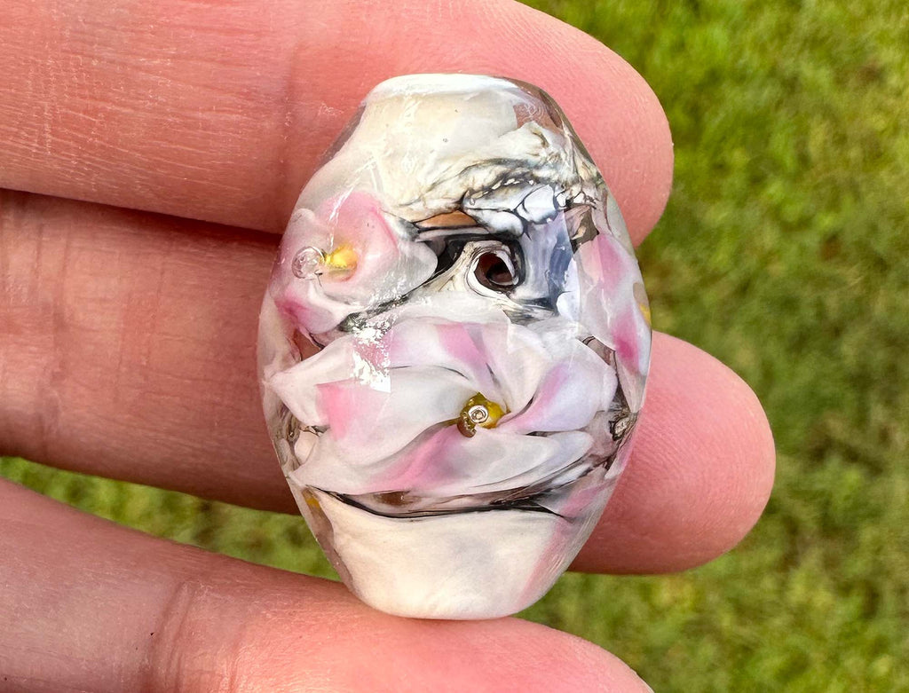 pink floral lampwork bead