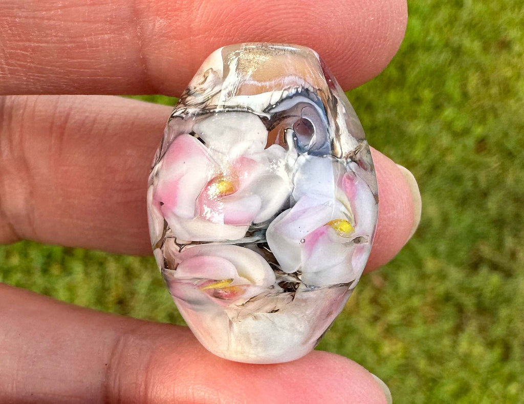 pink floral lampwork bead