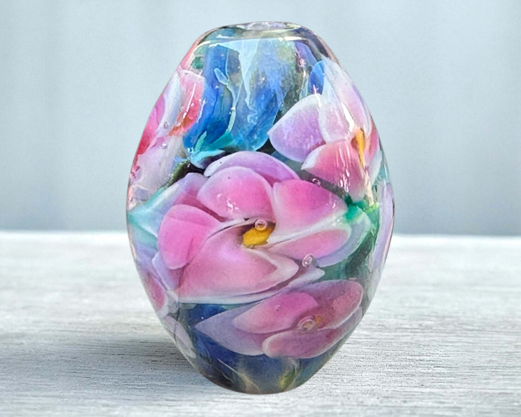 pink floral lampwork bead