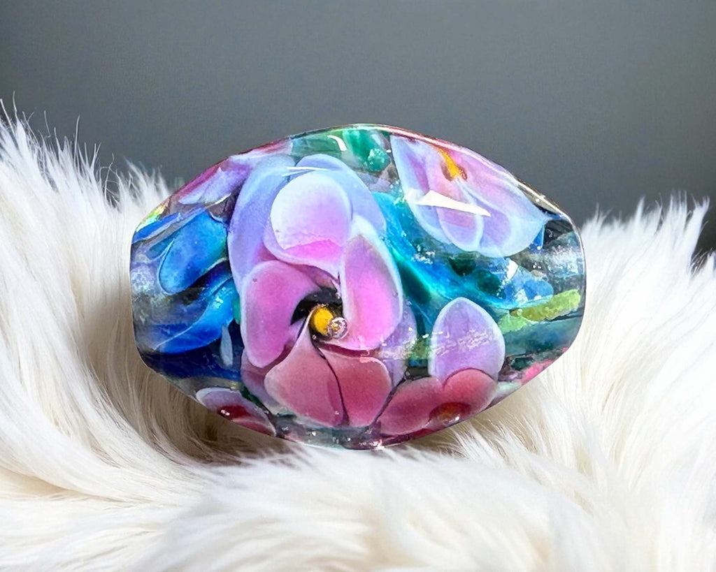 pink floral lampwork bead