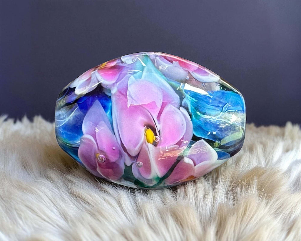 pink floral lampwork bead