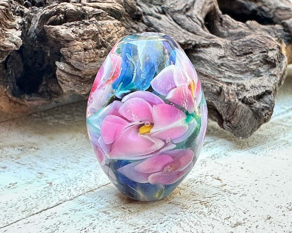 pink floral lampwork bead