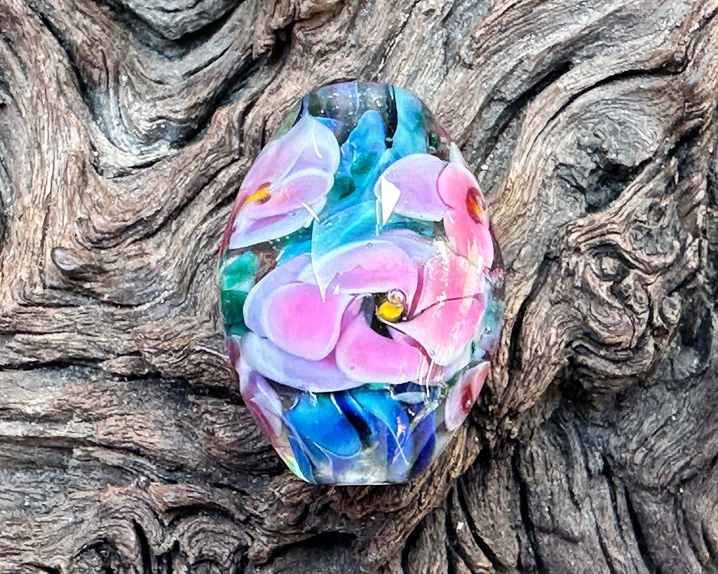 pink floral lampwork bead