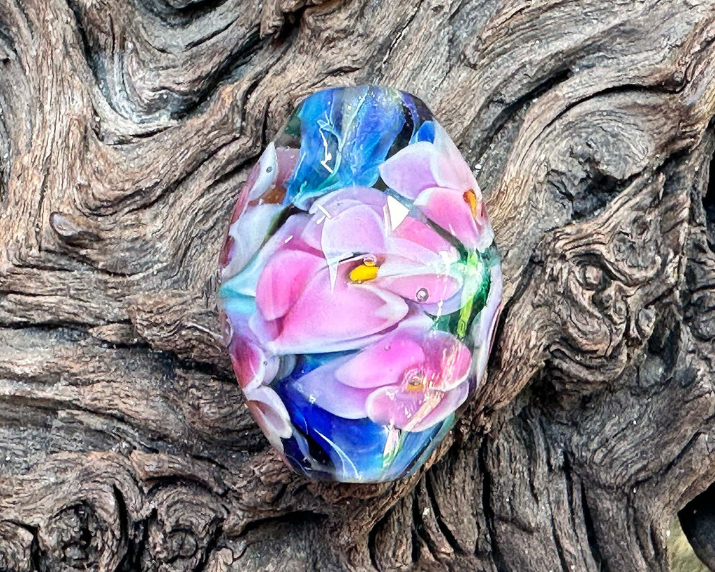pink floral lampwork bead