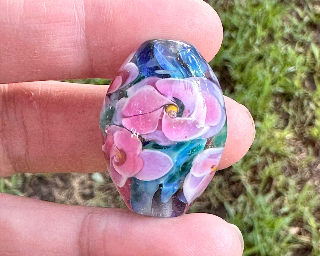 pink floral lampwork bead
