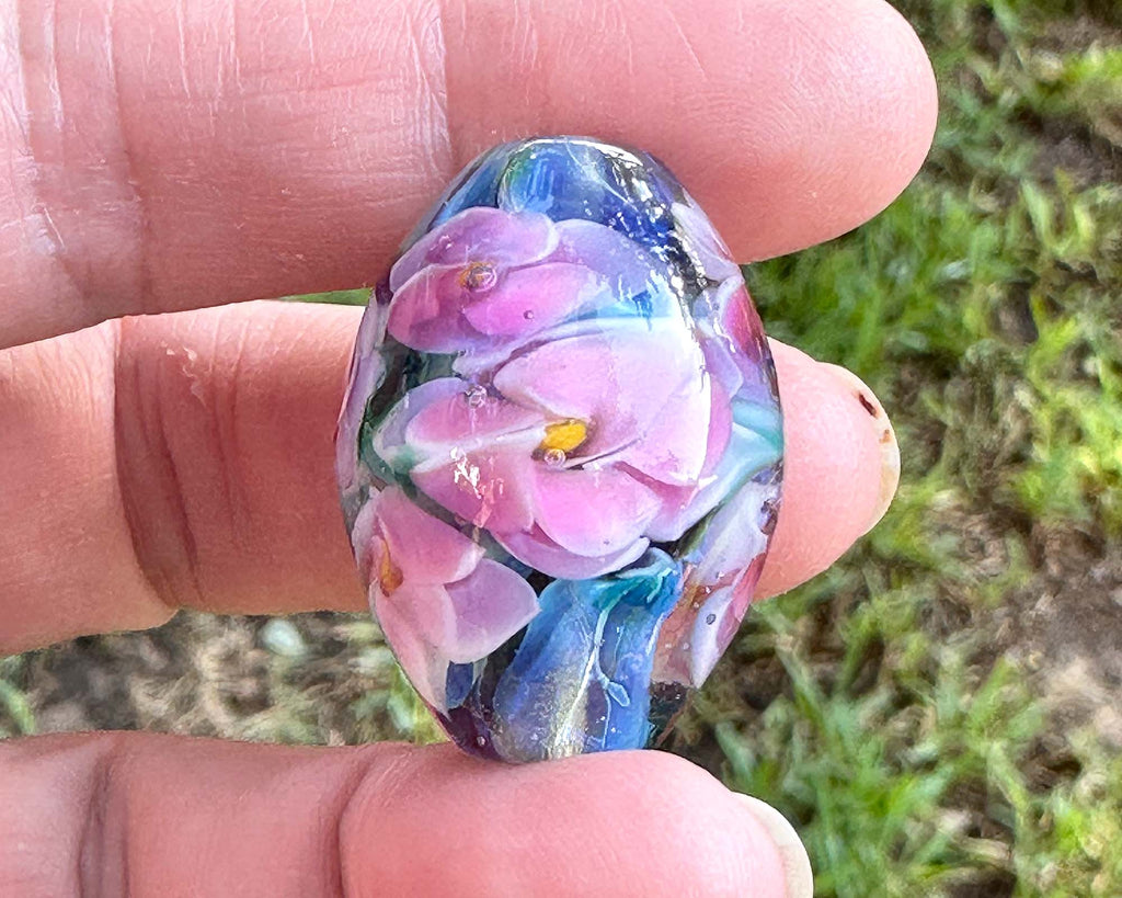 pink floral lampwork bead