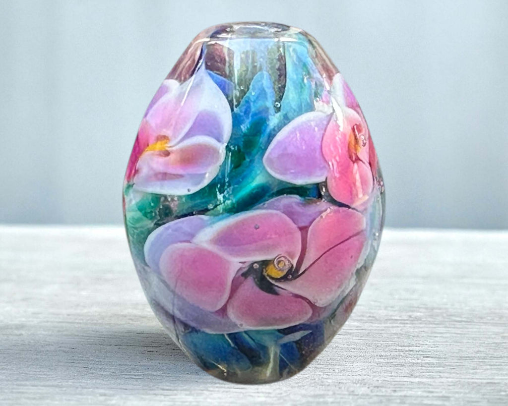 pink floral lampwork bead