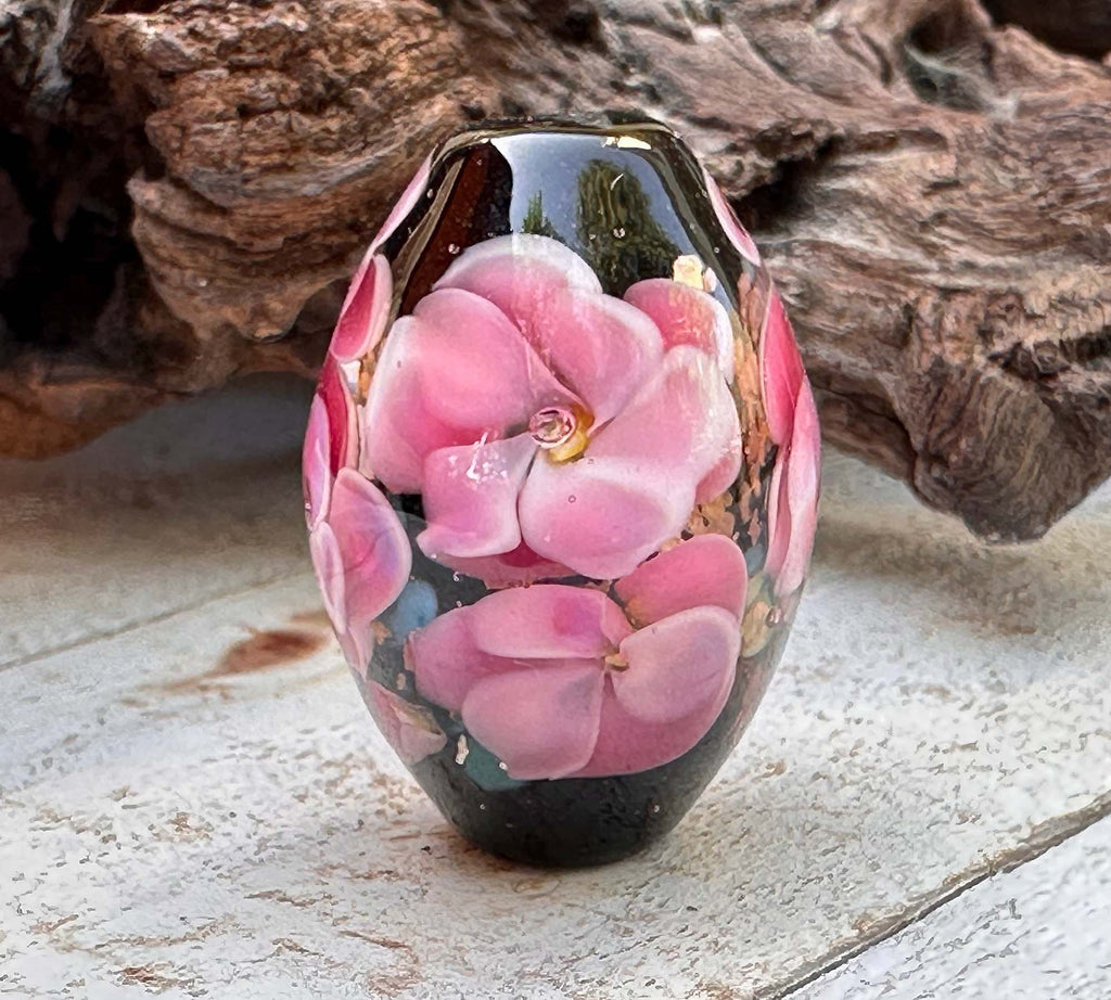 pink floral lampwork bead