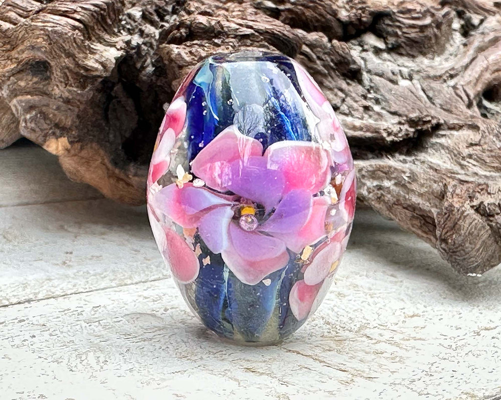 pink floral lampwork bead
