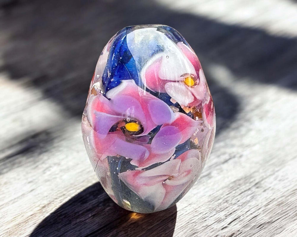 pink floral lampwork bead