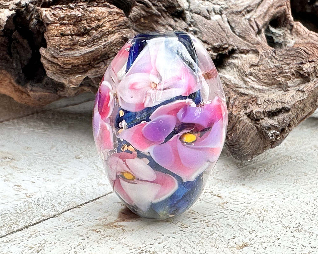 pink floral lampwork bead