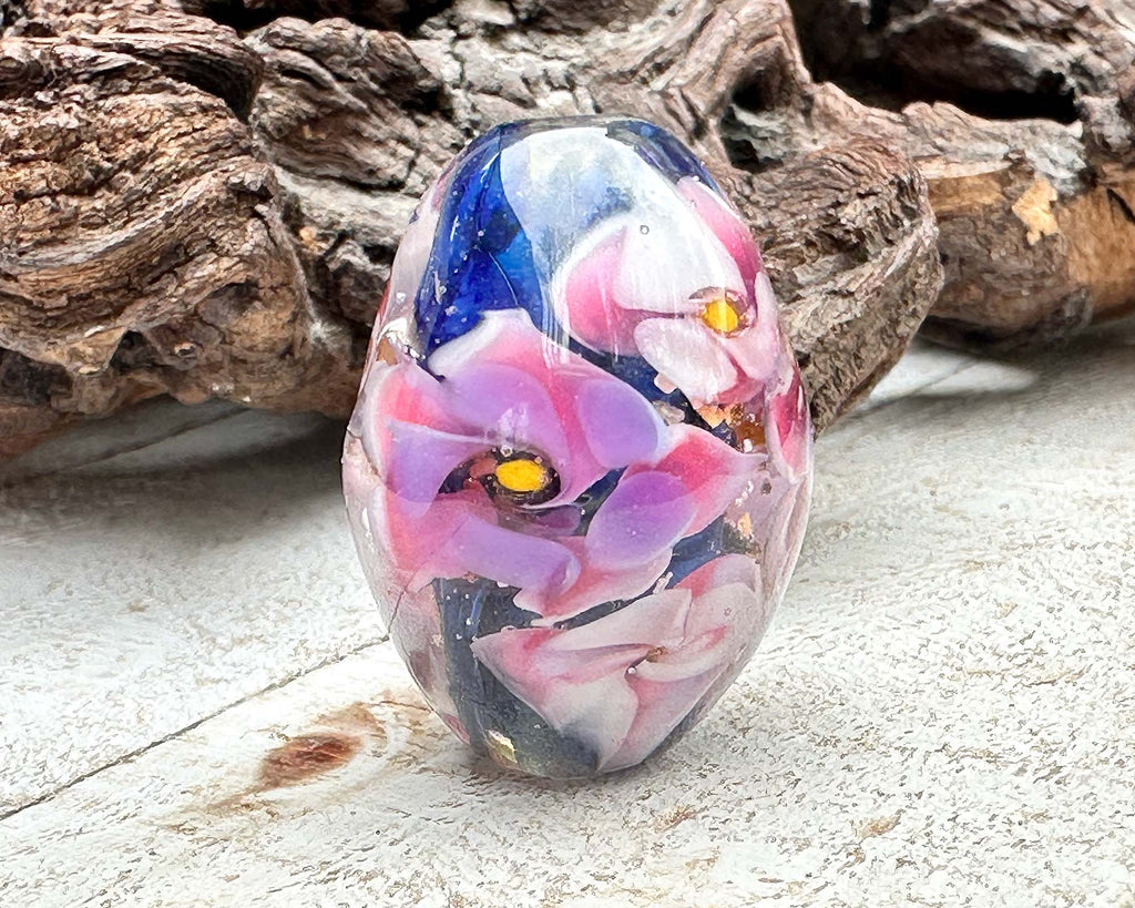 pink floral lampwork bead