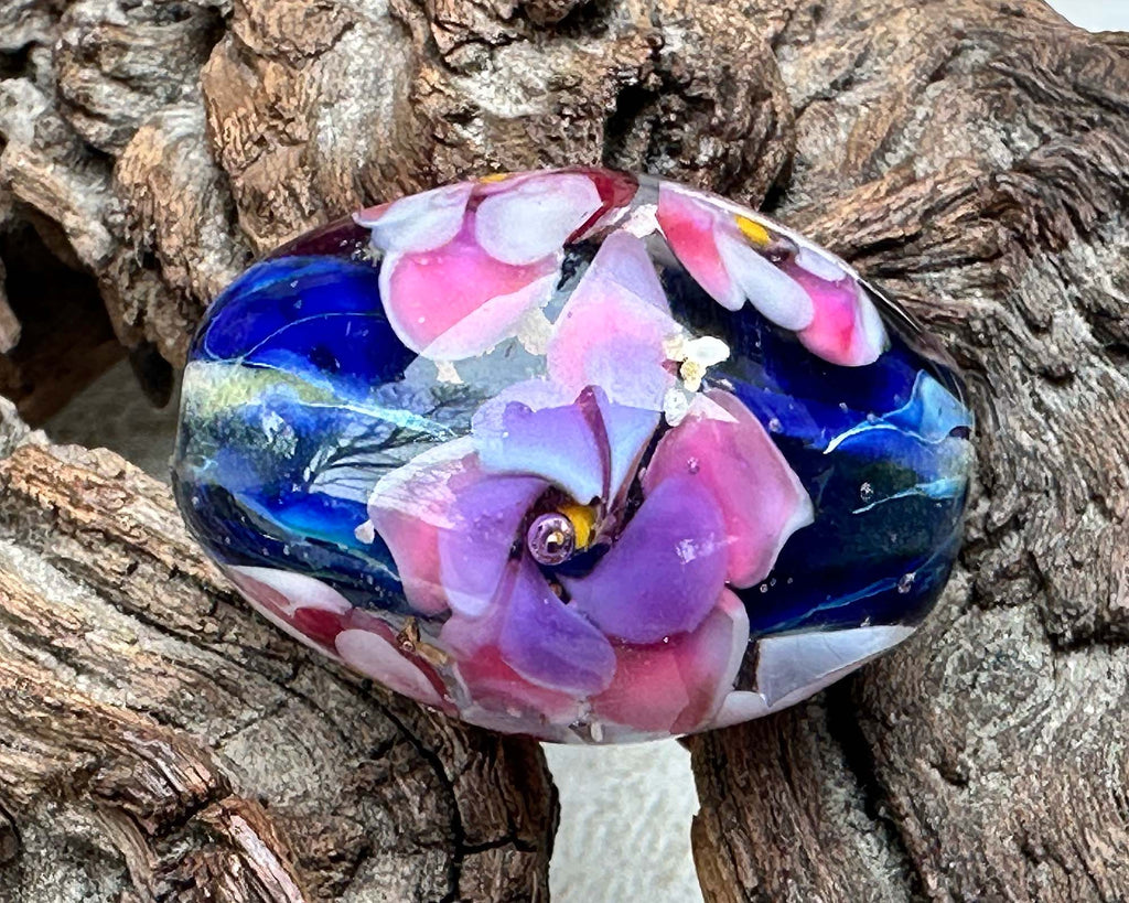pink floral lampwork bead