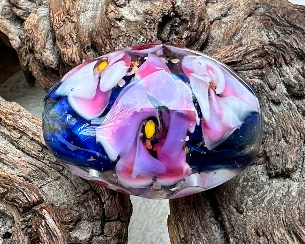 pink floral lampwork bead
