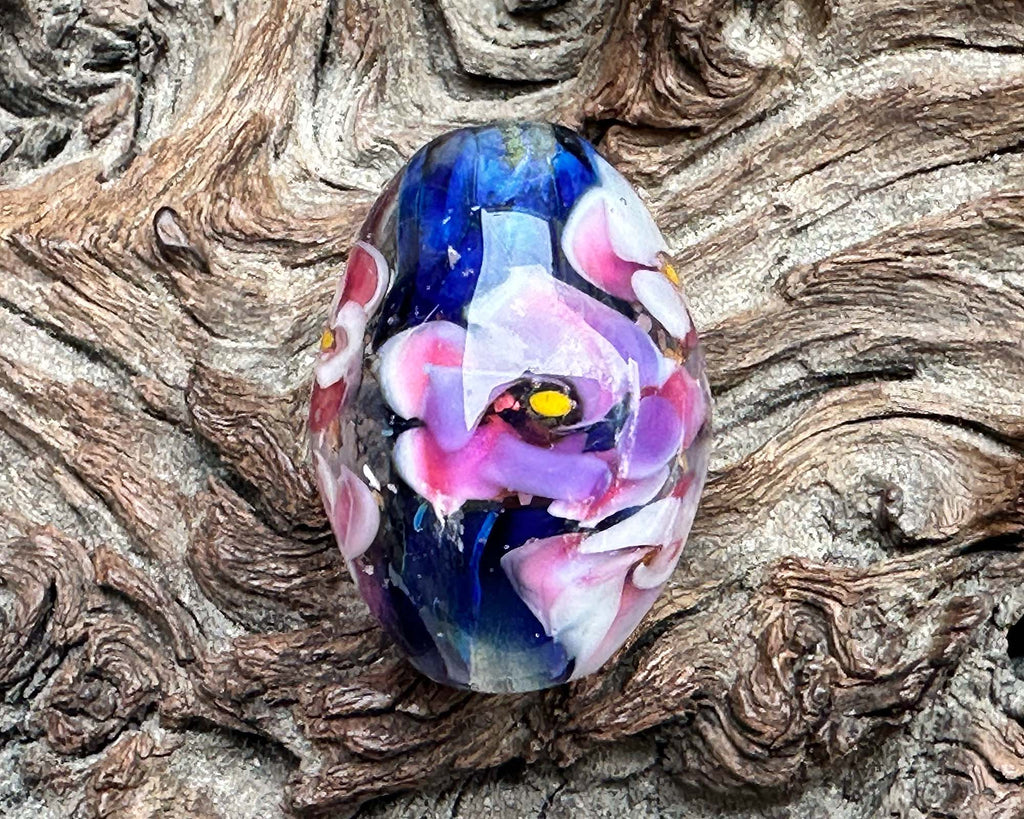 pink floral lampwork bead