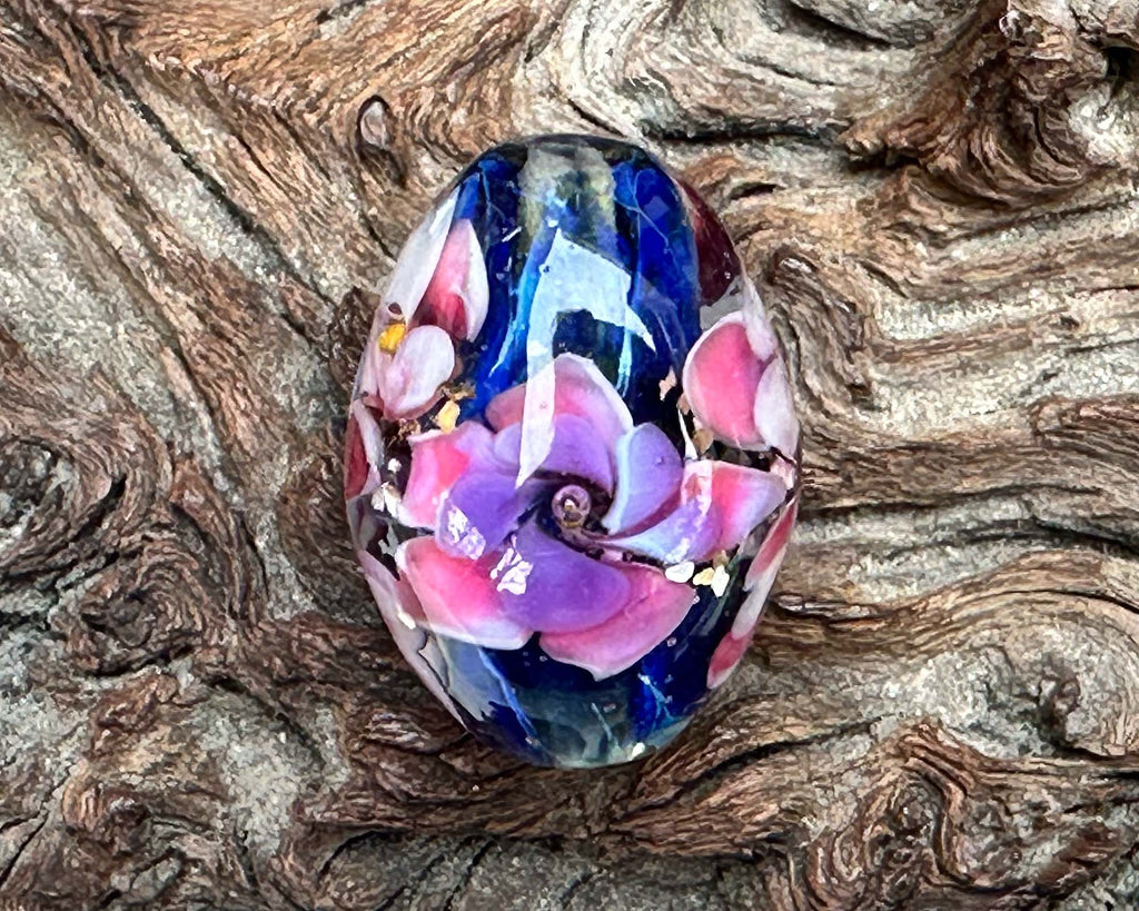 pink floral lampwork bead