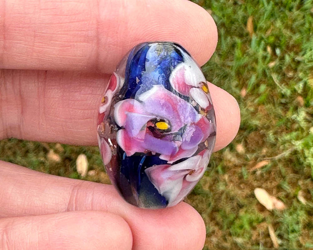 pink floral lampwork bead