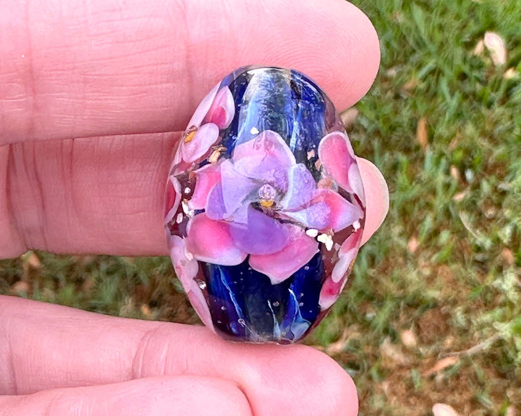 pink floral lampwork bead