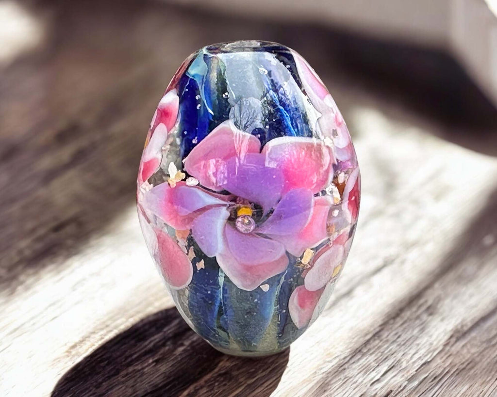 pink floral lampwork bead