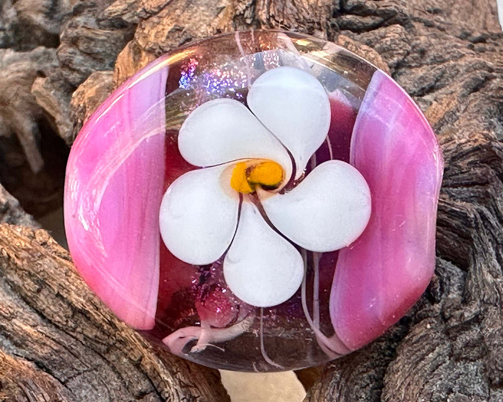 pink floral lampwork bead