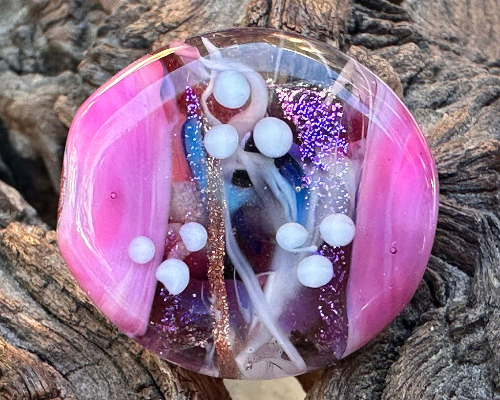 pink floral lampwork bead