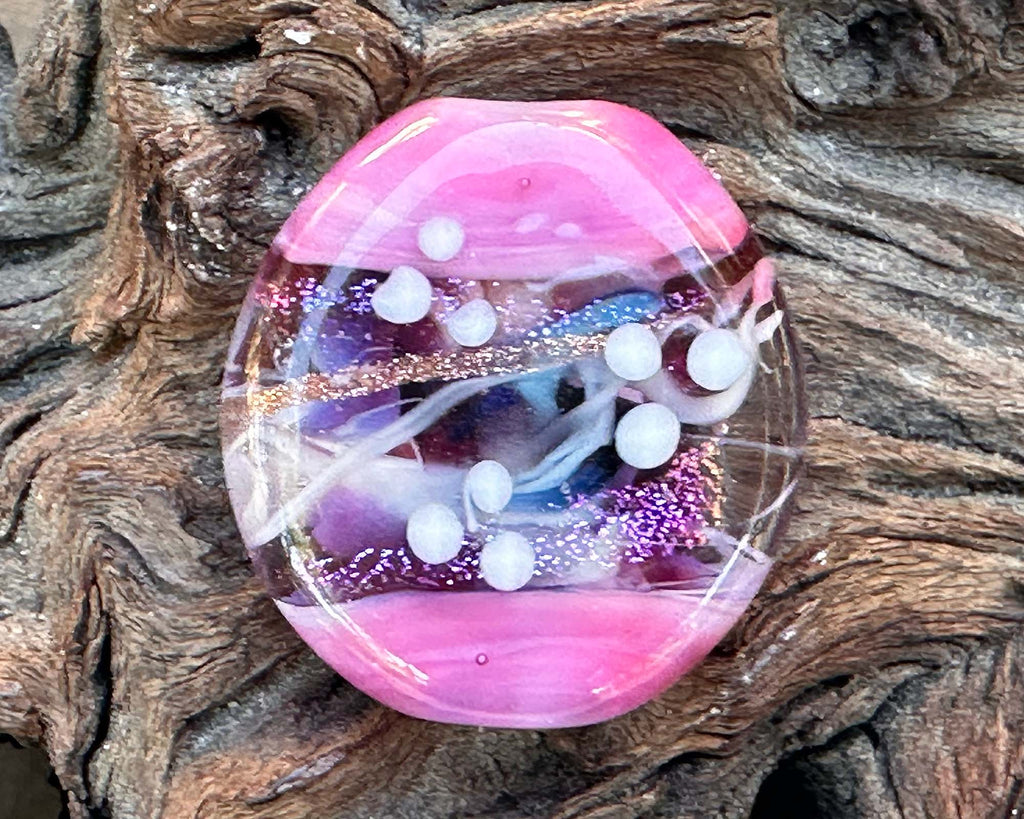 pink floral lampwork bead