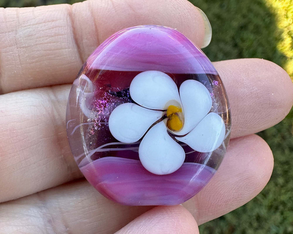 pink floral lampwork bead