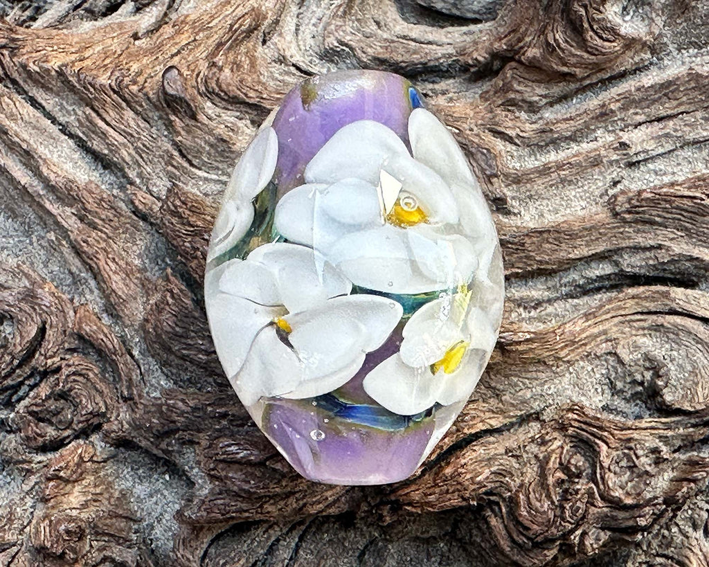 white floral lampwork bead
