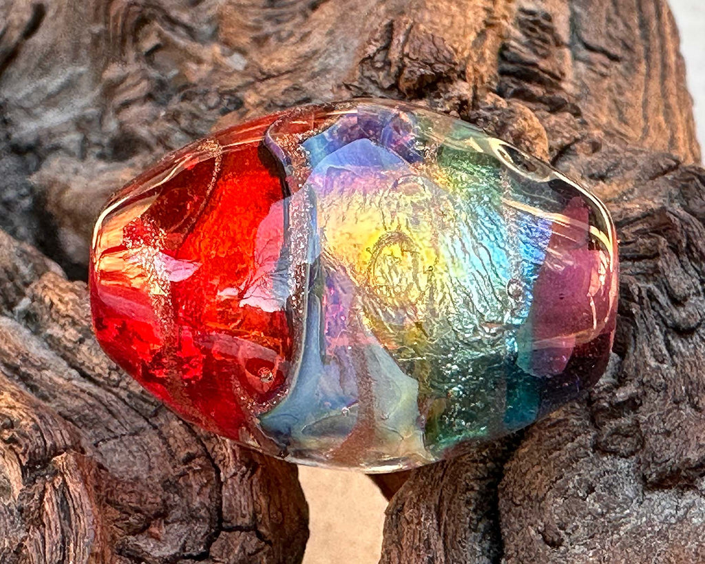 rainbow lampwork bead