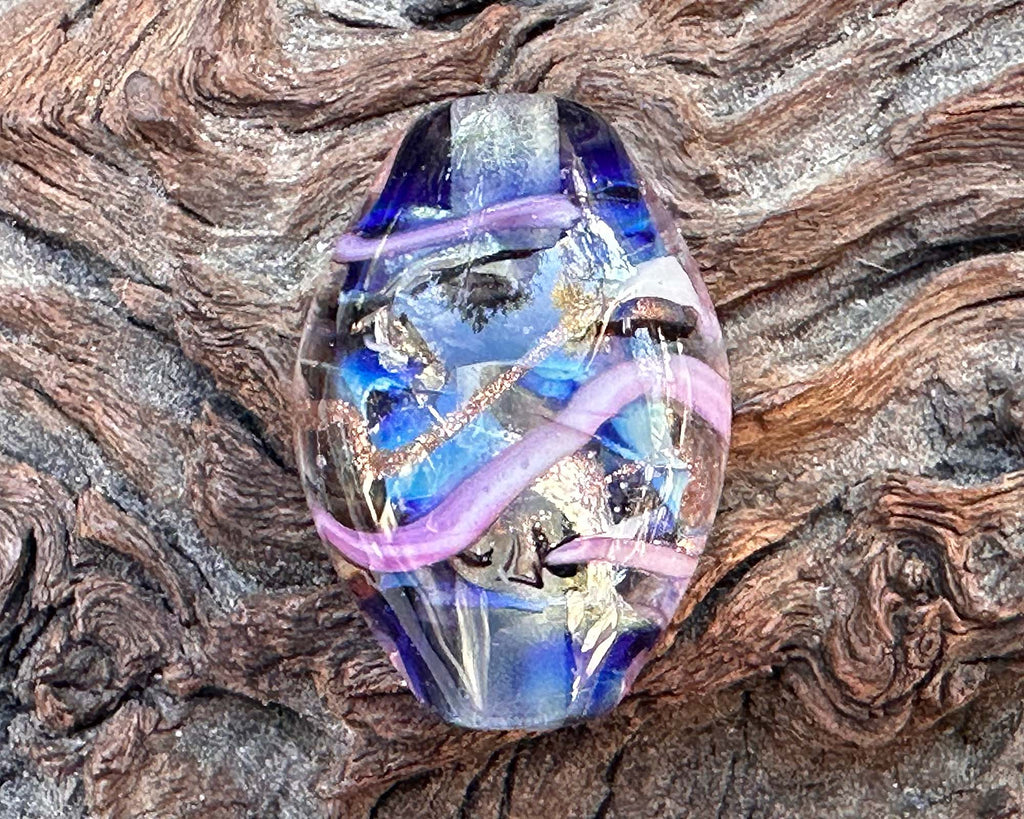 blue pink lampwork bead