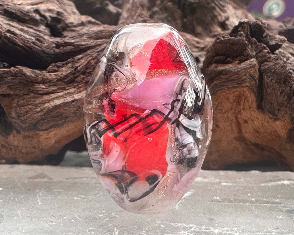 red pink lampwork bead